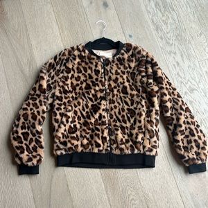 NWT Mustard Seed Women's Vegan Fur Leopard Print Bomber Jacket (Small)